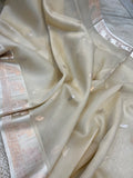 Cream Banarasi Handloom Kora Silk Saree - Aura Benaras