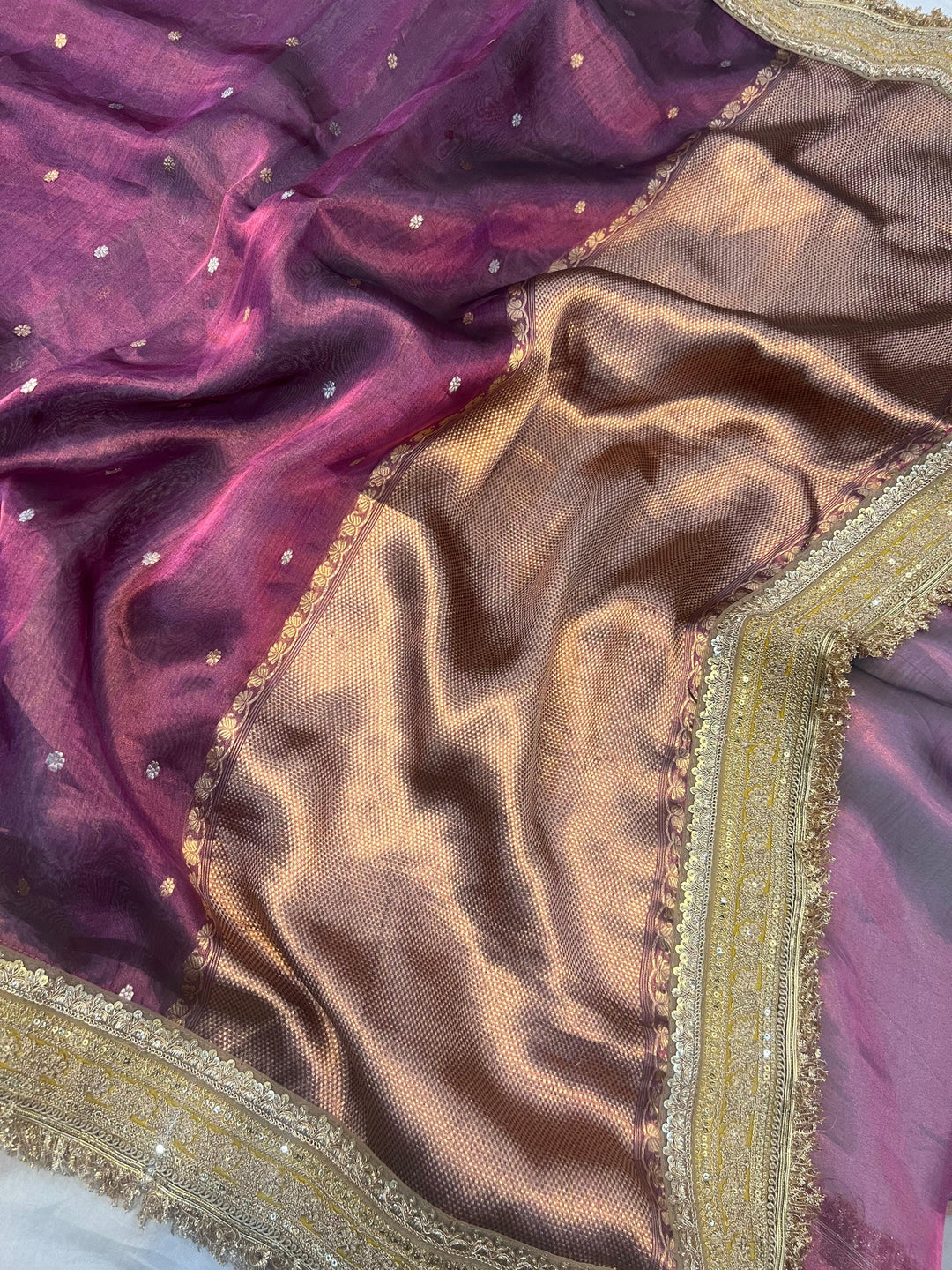 Purple Pure Banarasi Handloom Tissue Silk Saree - Aura Benaras