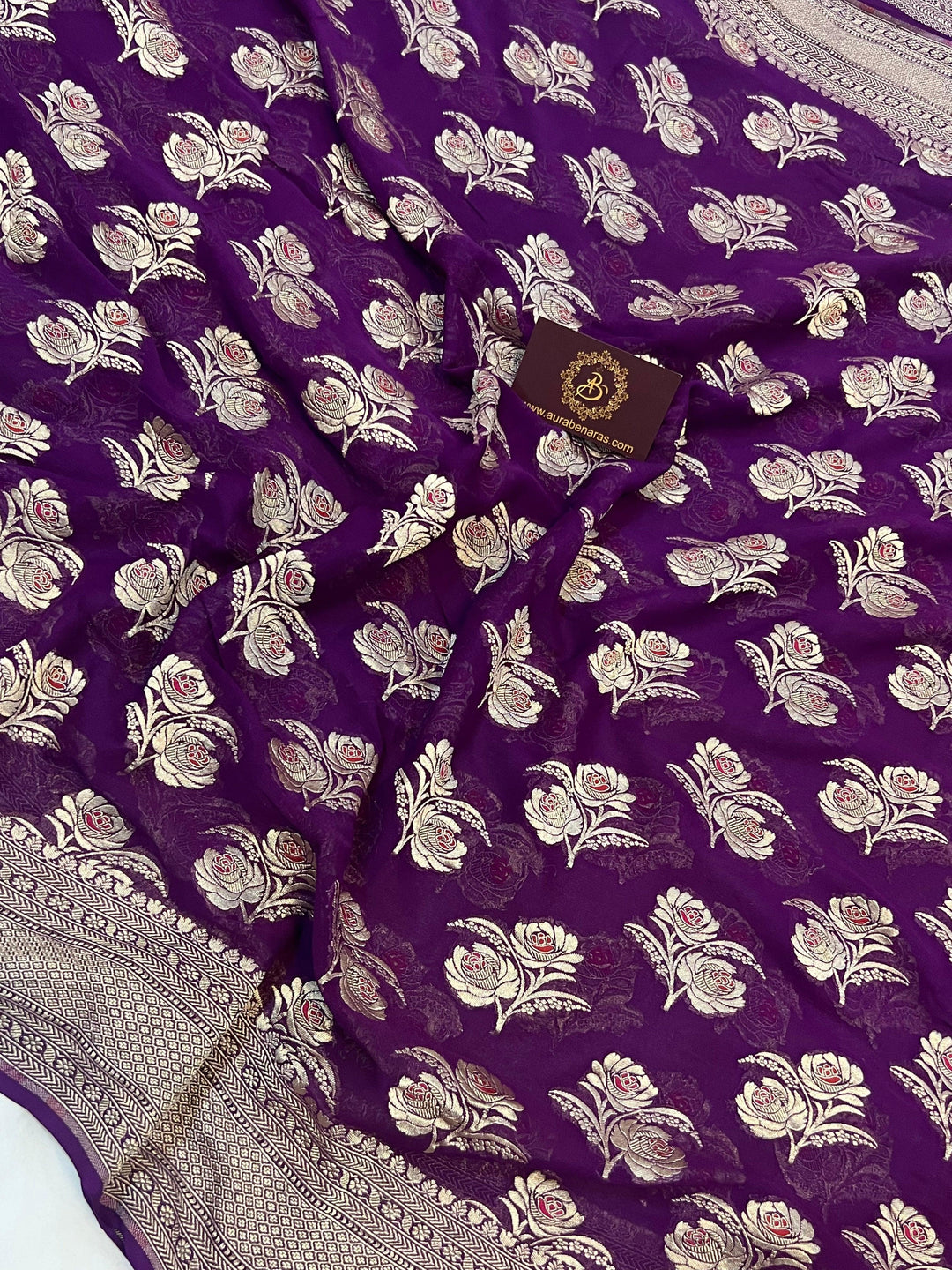 Purple Banarasi Khaddi Georgette Saree - Aura Benaras