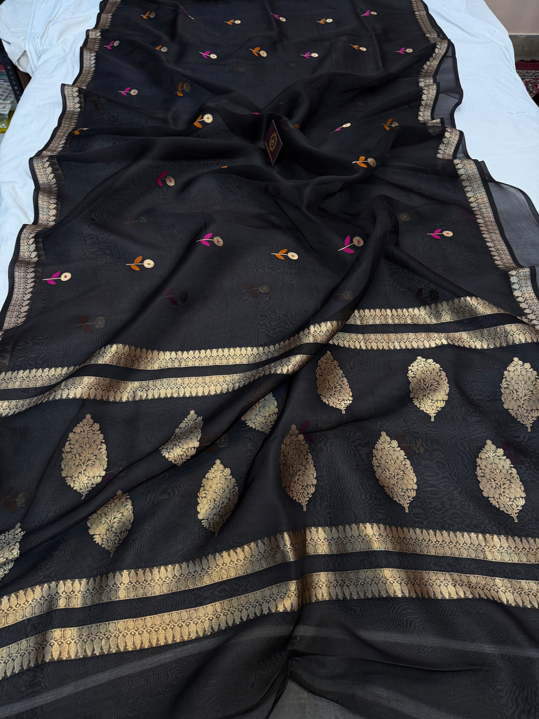 Black Silk Banarasi Saree with Kadhwa Zari & Meenakari