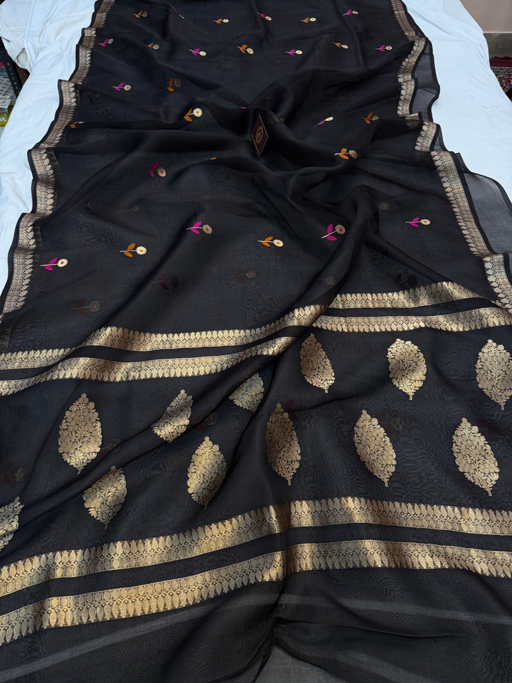 Black Silk Banarasi Saree with Kadhwa Zari & Meenakari