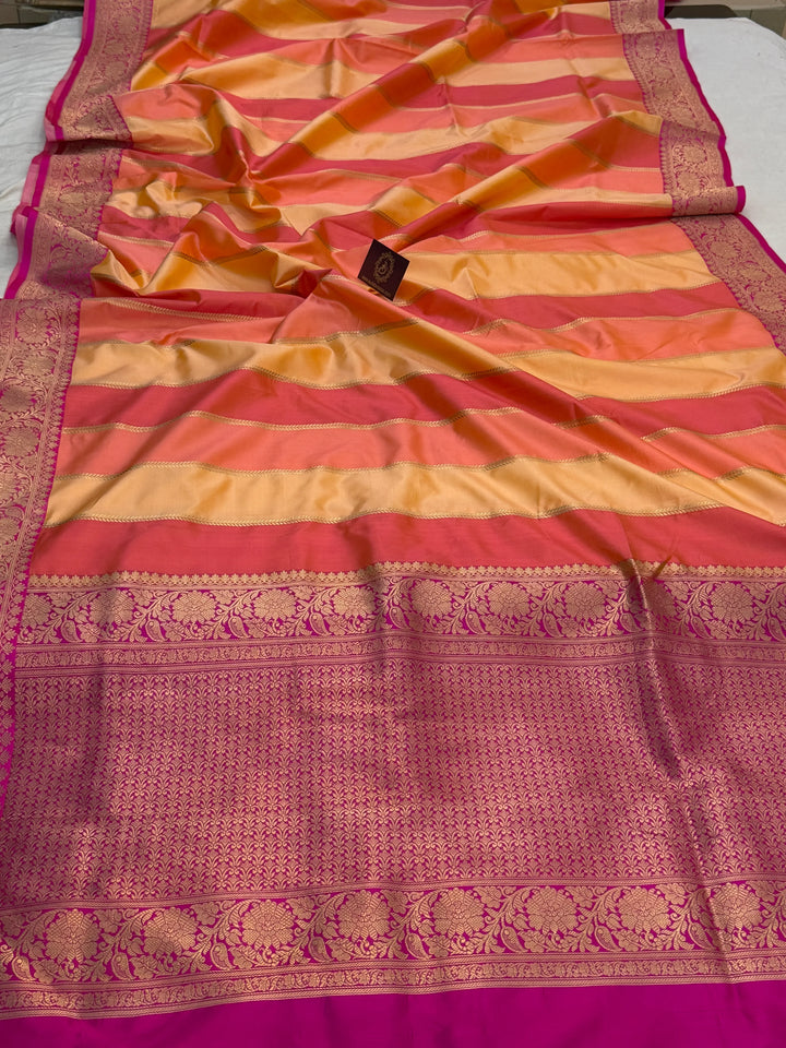 Peach Rangkaat Pure Katan Silk Banarasi Handloom Saree