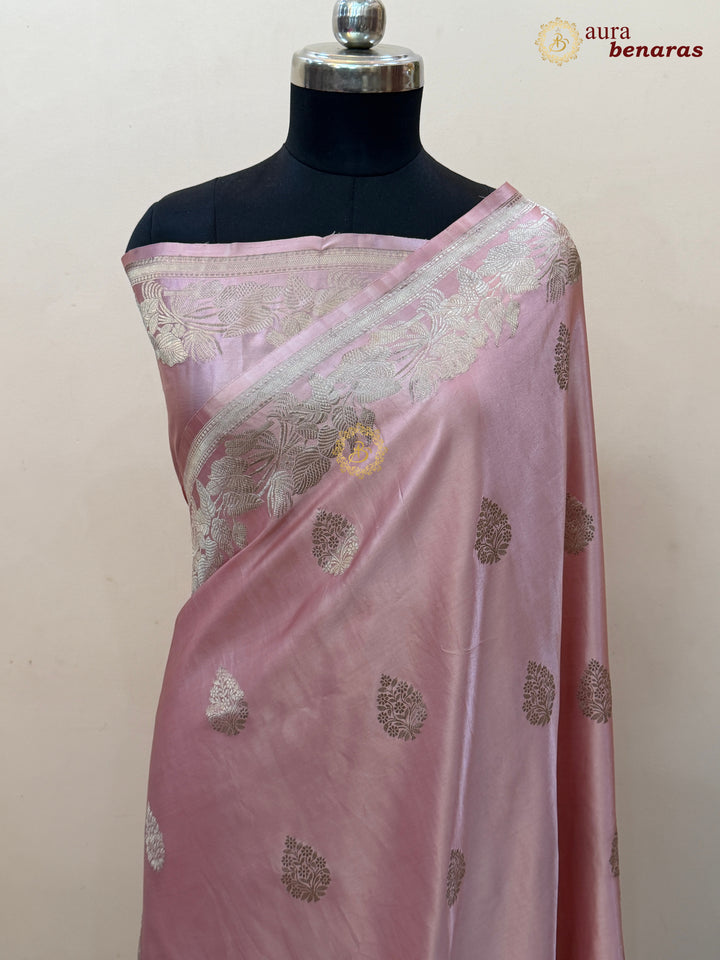 Pastel Pink Banarasi Mashru Silk Saree – Buy Pure Handloom 
