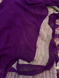 Purple Banarasi Khaddi Georgette Saree - Aura Benaras