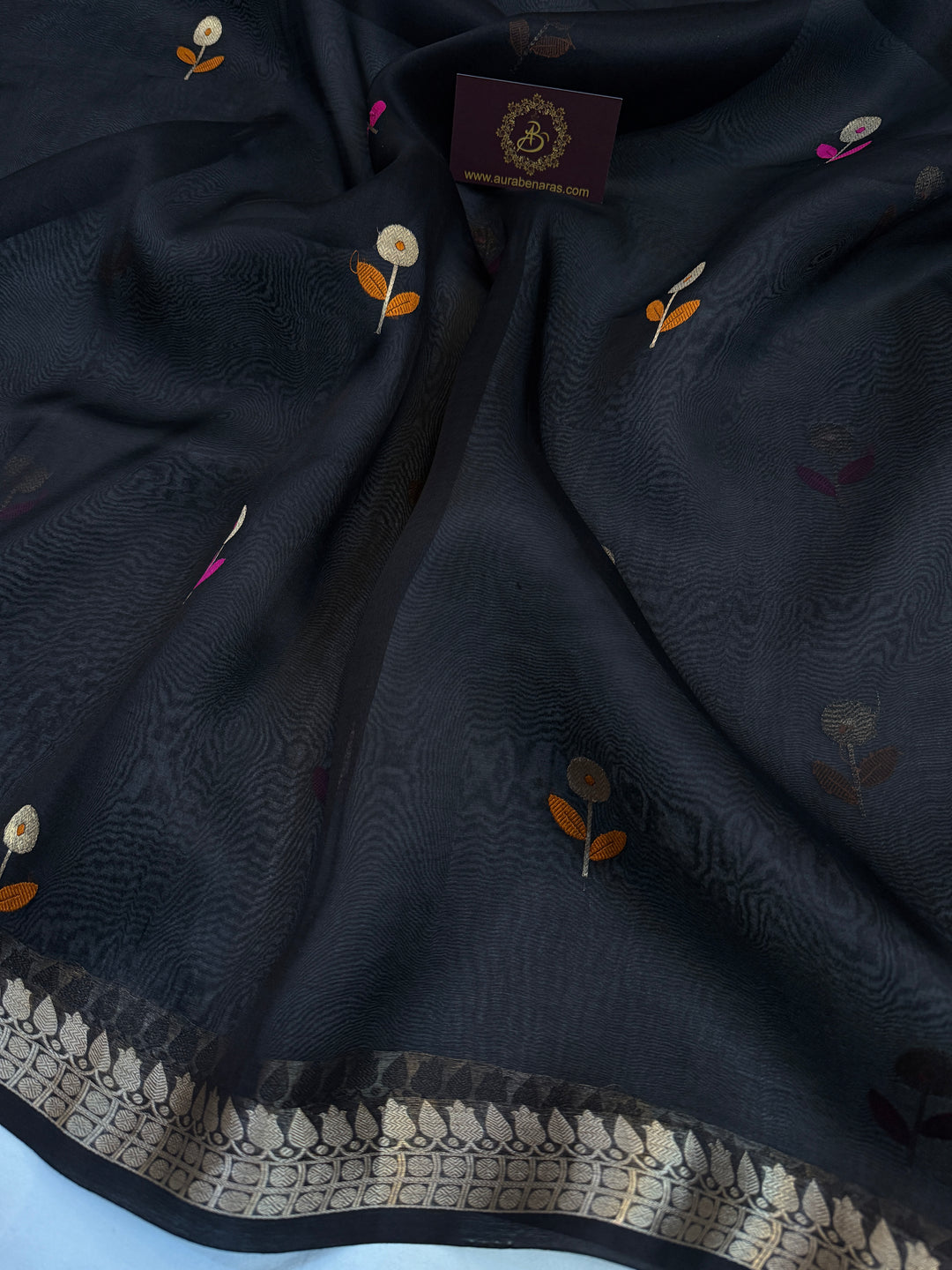 Black Silk Banarasi Saree with Kadhwa Zari & Meenakari