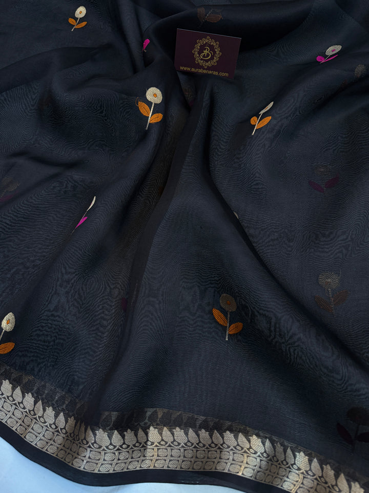Black Silk Banarasi Saree with Kadhwa Zari & Meenakari