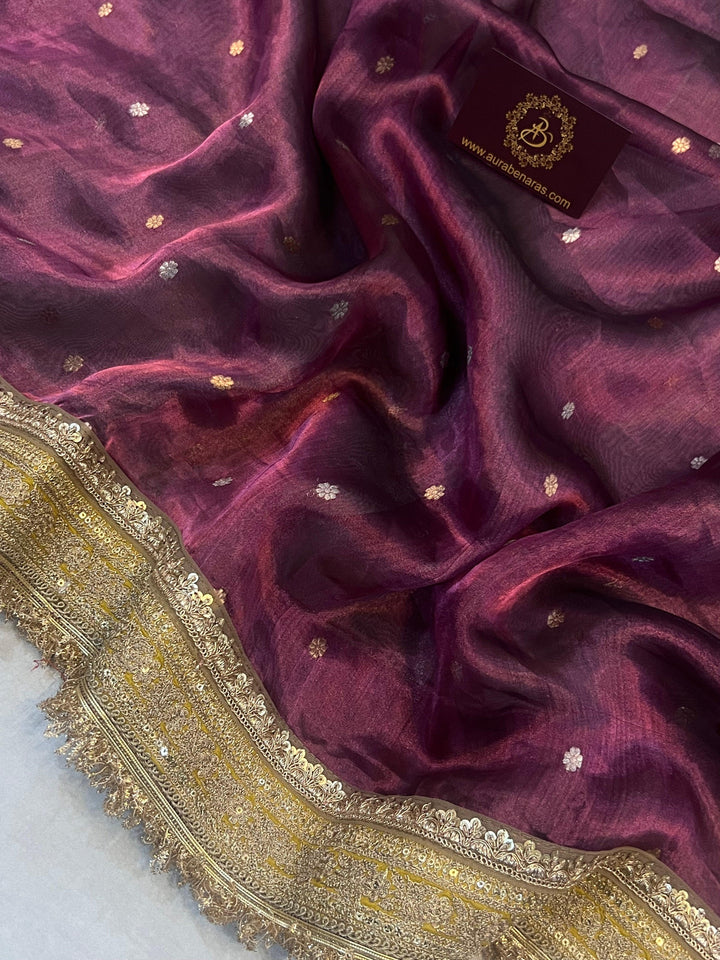 Purple Pure Banarasi Handloom Tissue Silk Saree - Aura Benaras