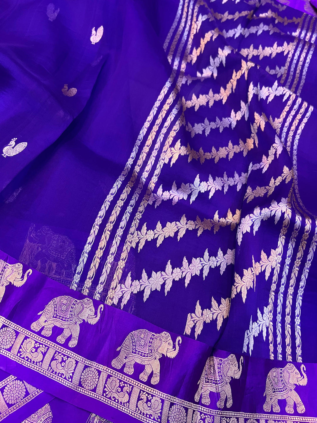 Purple Banarasi Handloom Kora Silk Saree - Aura Benaras