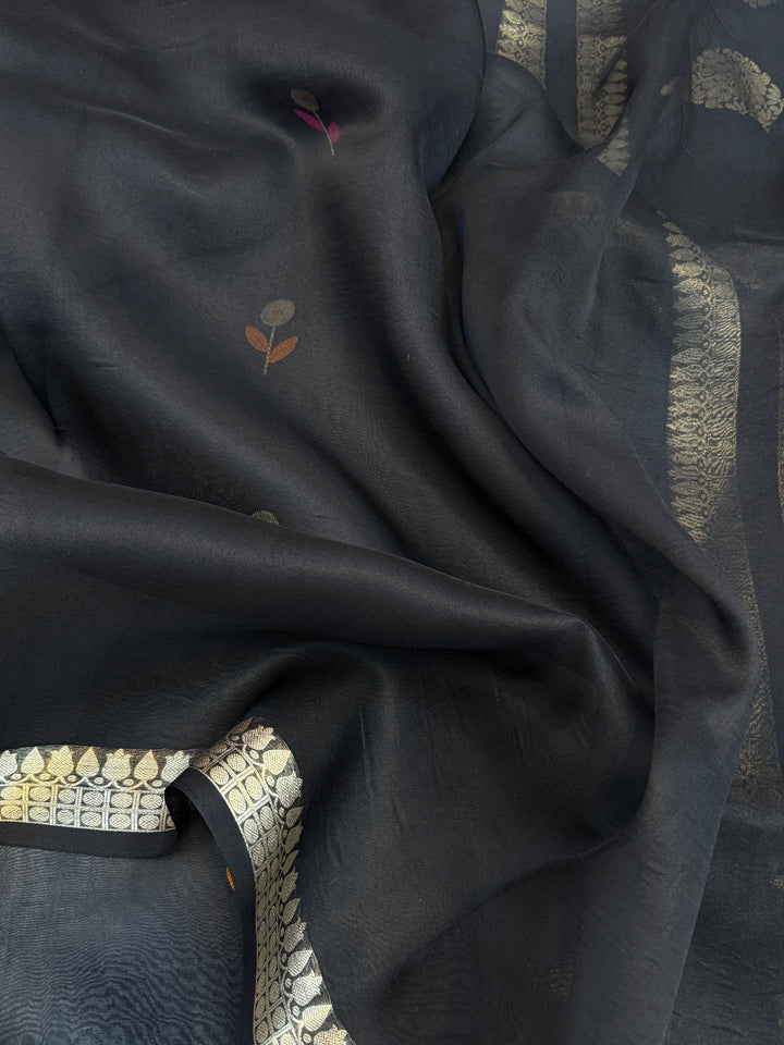 Black Silk Banarasi Saree with Kadhwa Zari & Meenakari