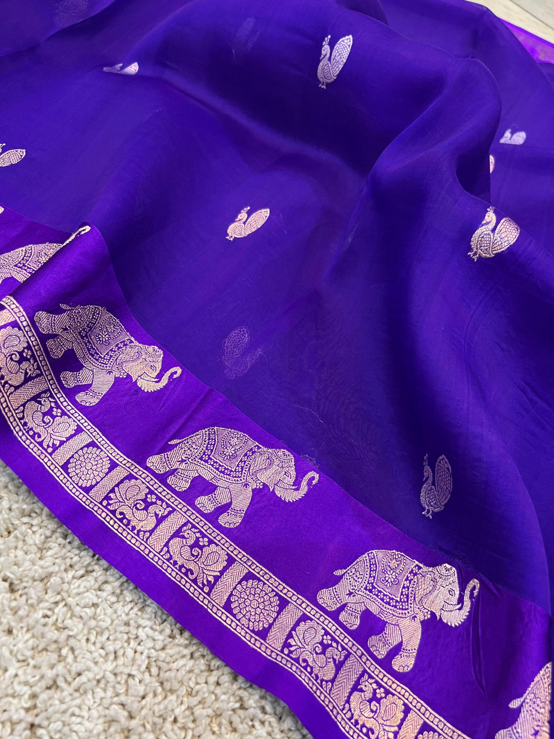 Purple Banarasi Handloom Kora Silk Saree - Aura Benaras