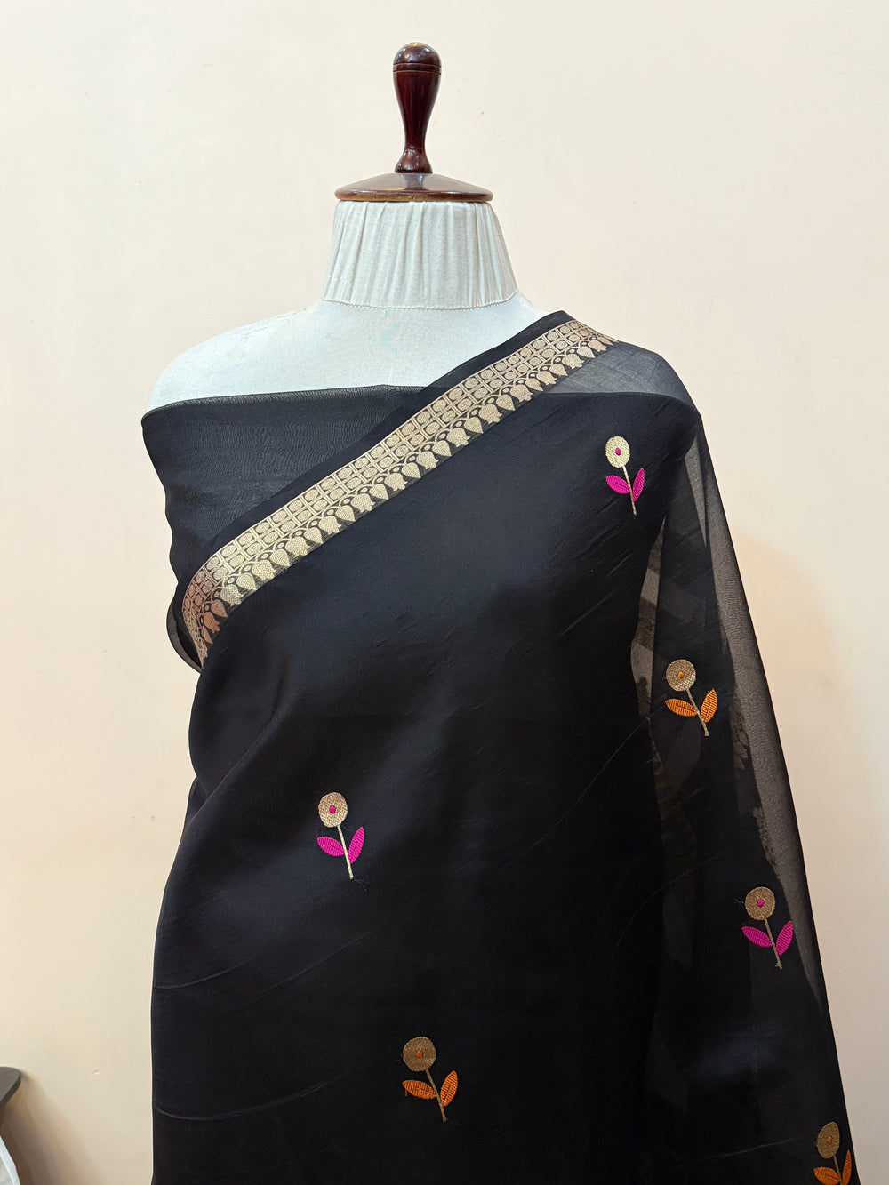 Black Silk Banarasi Saree with Kadhwa Zari & Meenakari