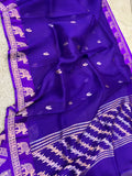 Purple Banarasi Handloom Kora Silk Saree - Aura Benaras