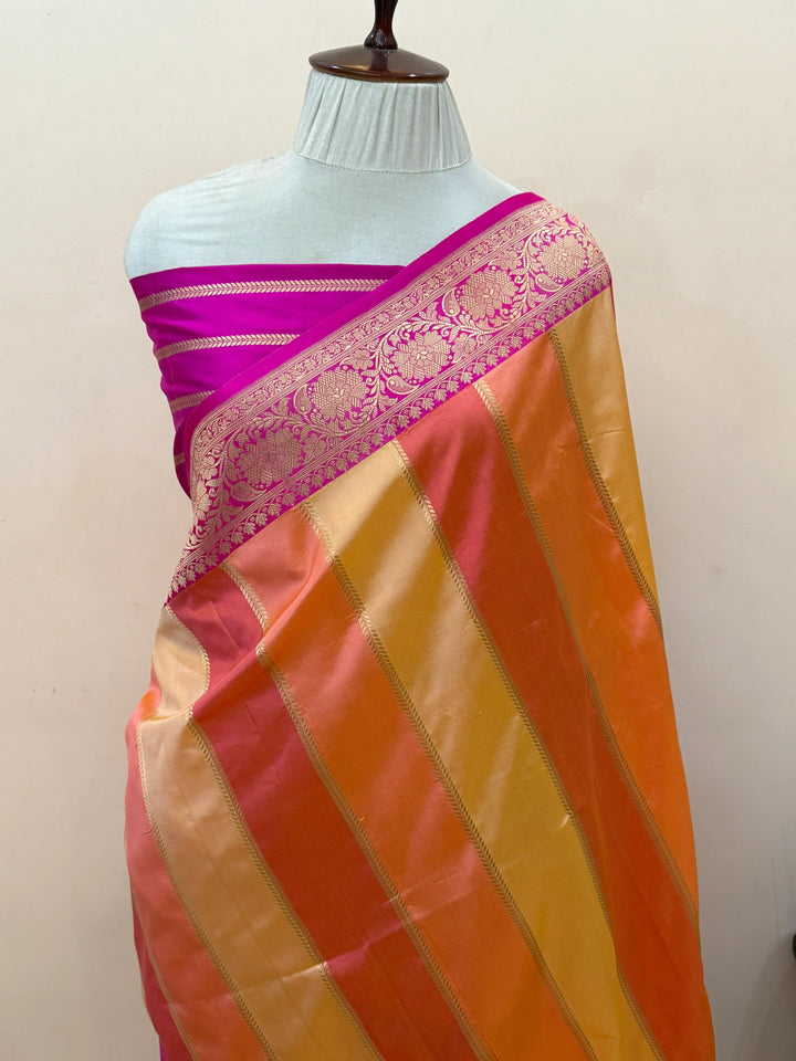 Peach Rangkaat Pure Katan Silk Banarasi Handloom Saree