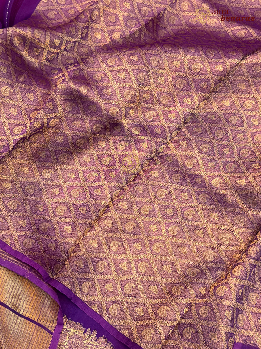 Pink Purple Shaded Kora Silk Banarasi Saree with Butis