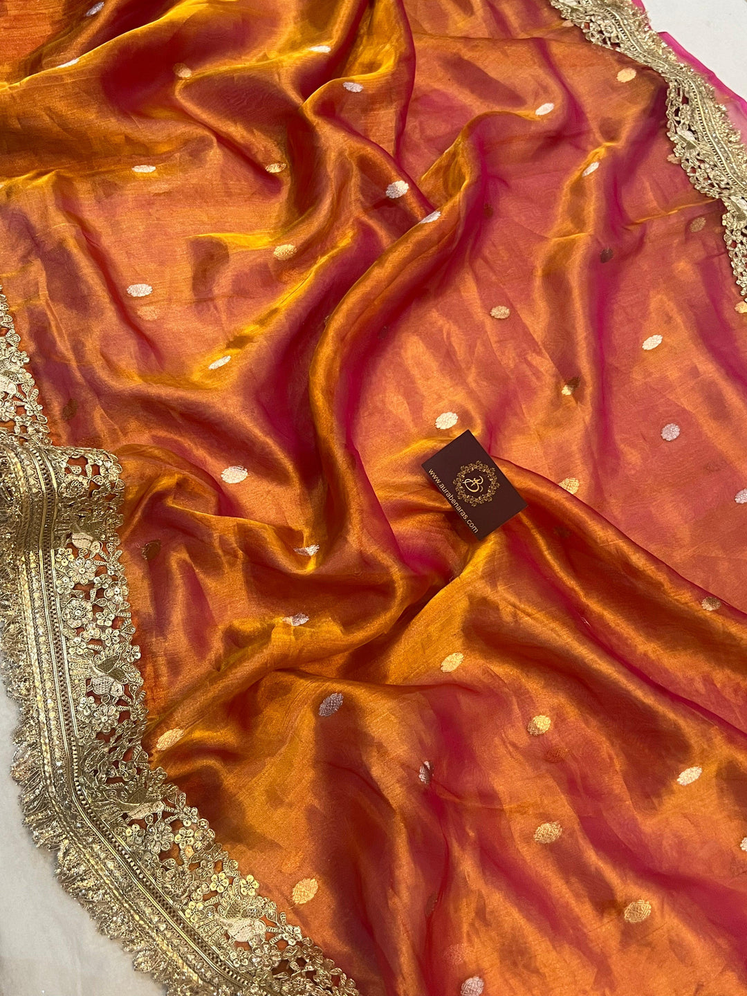 Orange Pure Banarasi Handloom Tissue Silk Saree - Aura Benaras