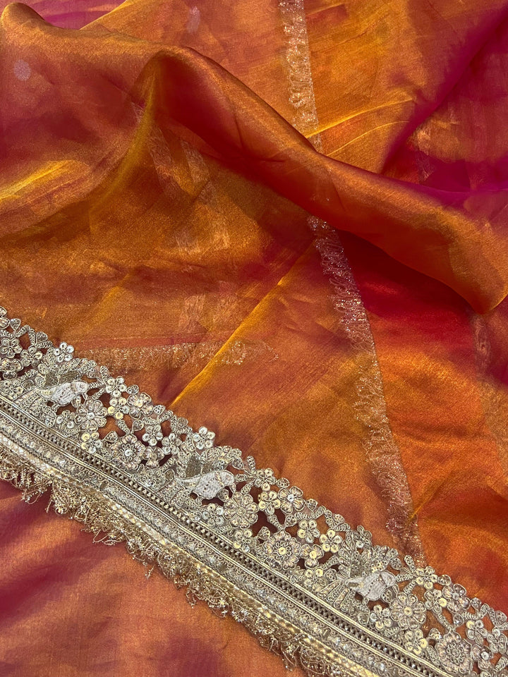 Orange Pure Banarasi Handloom Tissue Silk Saree - Aura Benaras