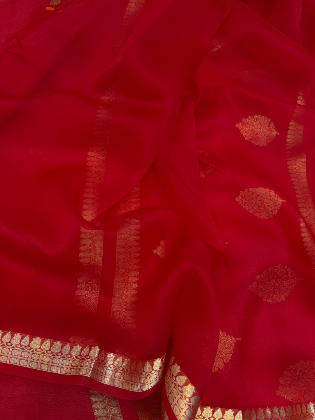 Red Kora Silk Banarasi Saree with Kadhwa Zari & Meenakari