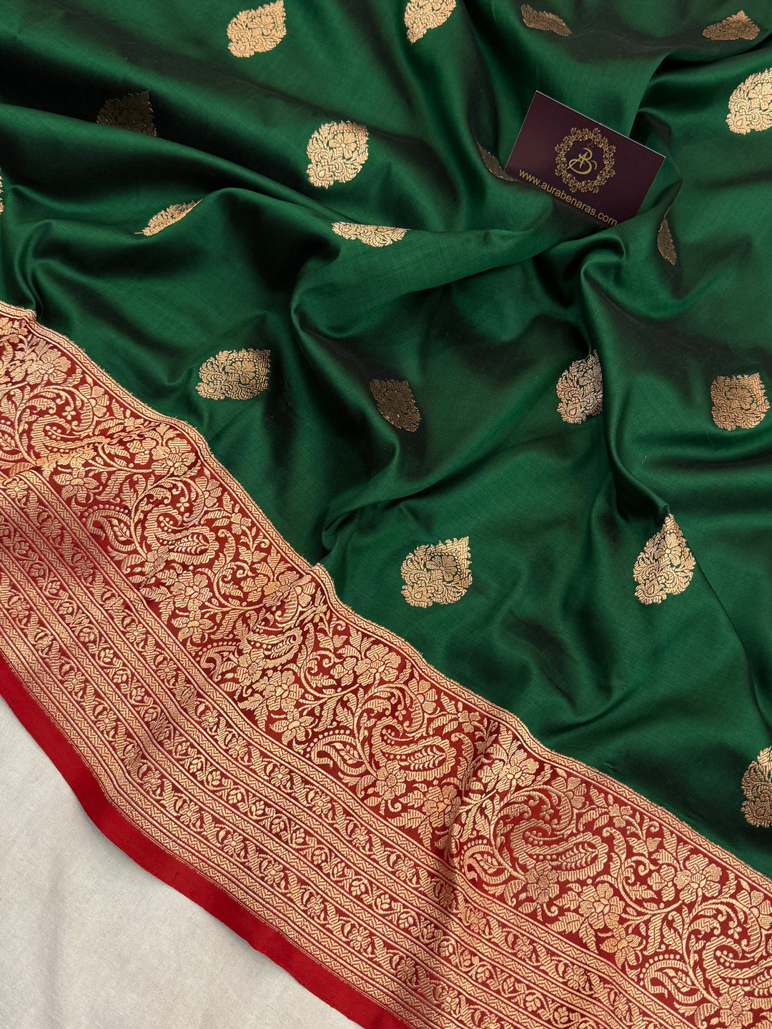 Bottle Green Pure Banarasi Handloom Katan Silk Saree