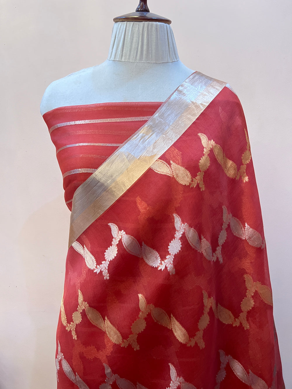 Rust Pure Kora Silk Handloom Banarasi Saree