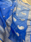 Blue Shaded Khaddi Chiffon Banarasi Handloom Saree