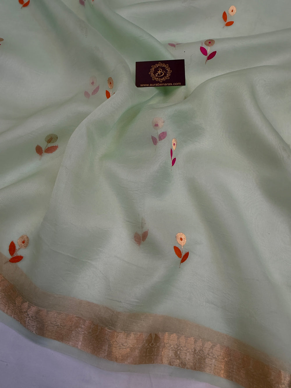 Pastel Green Kora Silk Banarasi Saree with Kadhwa Zari 