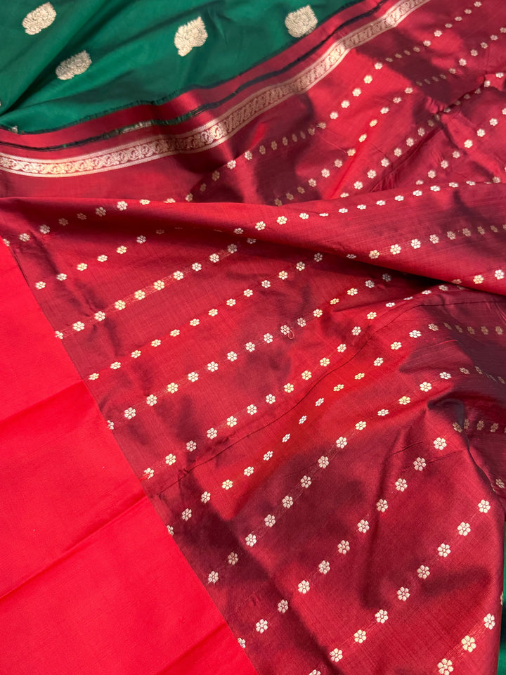 Bottle Green Pure Banarasi Handloom Katan Silk Saree