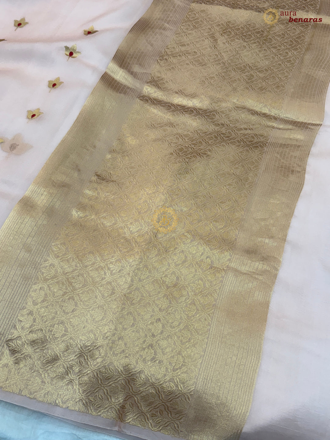 Peach Pure Kora Silk Handloom Banarasi Saree