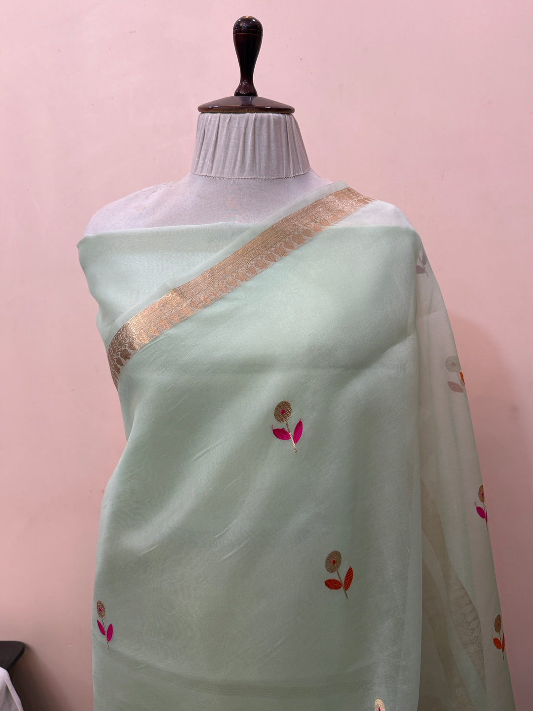 Pastel Green Kora Silk Banarasi Saree with Kadhwa Zari 