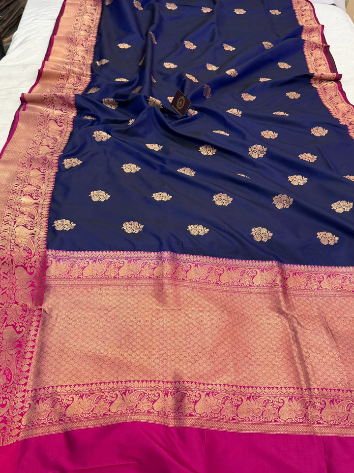 Indigo Blue Pure Banarasi Handloom Katan Silk Saree