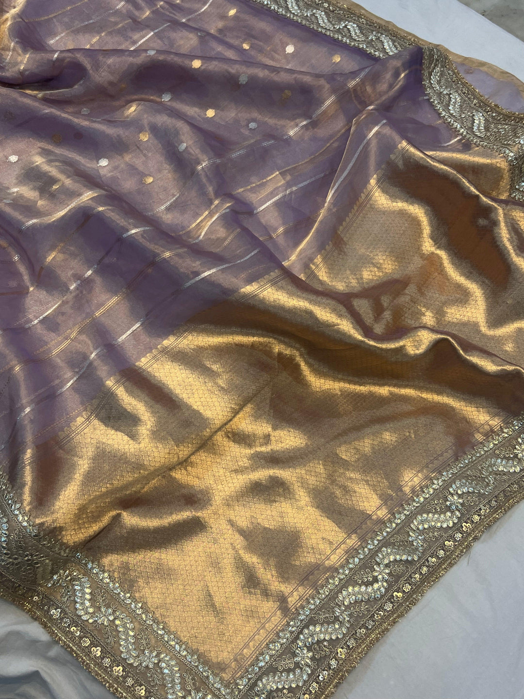 Pastel Lavender Pure Banarasi Handloom Tissue Silk Saree - Aura Benaras