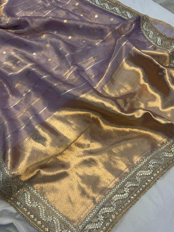 Pastel Lavender Pure Banarasi Handloom Tissue Silk Saree - Aura Benaras