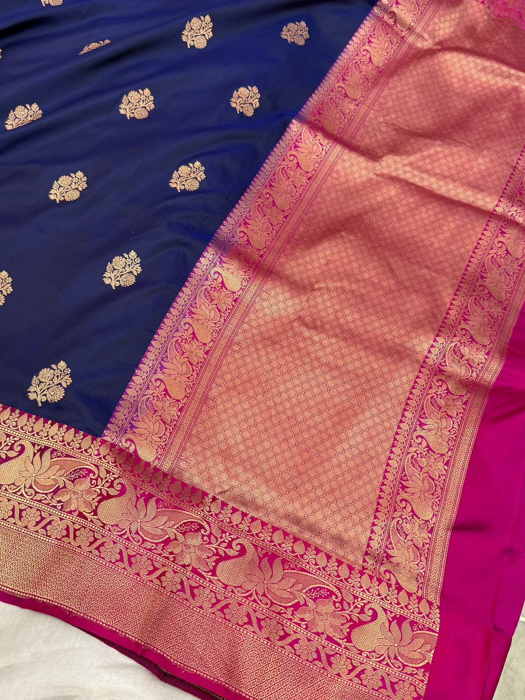 Indigo Blue Pure Banarasi Handloom Katan Silk Saree