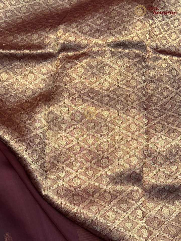 Yellow Maroon Shaded Kora Silk Banarasi Saree with Butis