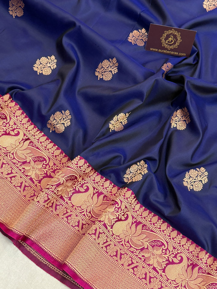 Indigo Blue Pure Banarasi Handloom Katan Silk Saree