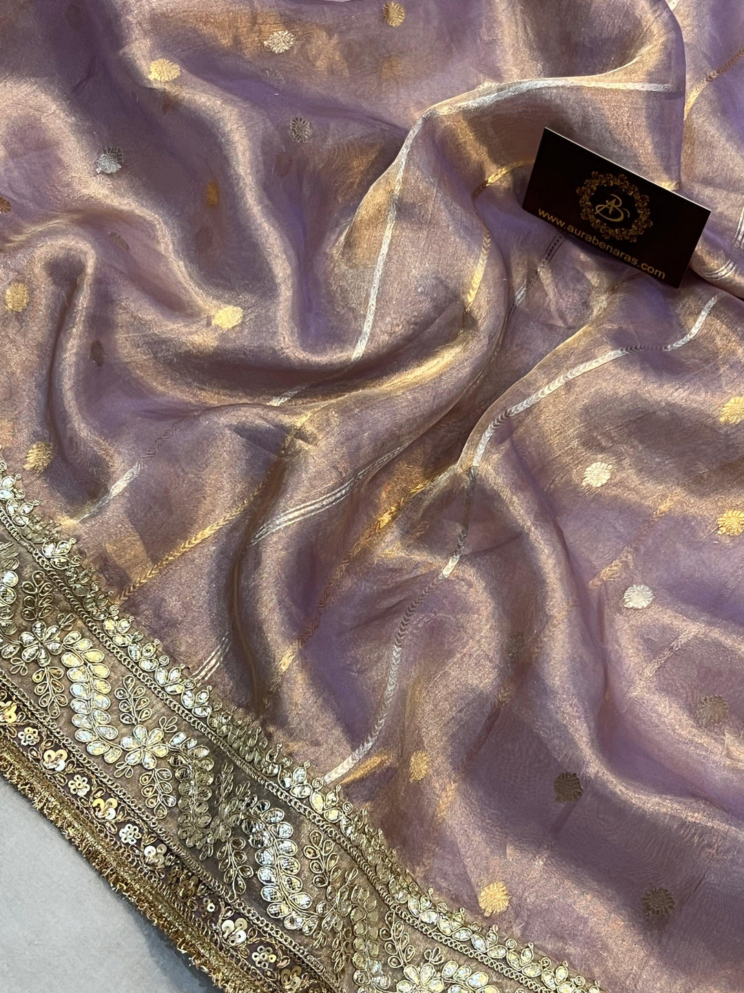 Pastel Lavender Pure Banarasi Handloom Tissue Silk Saree - Aura Benaras