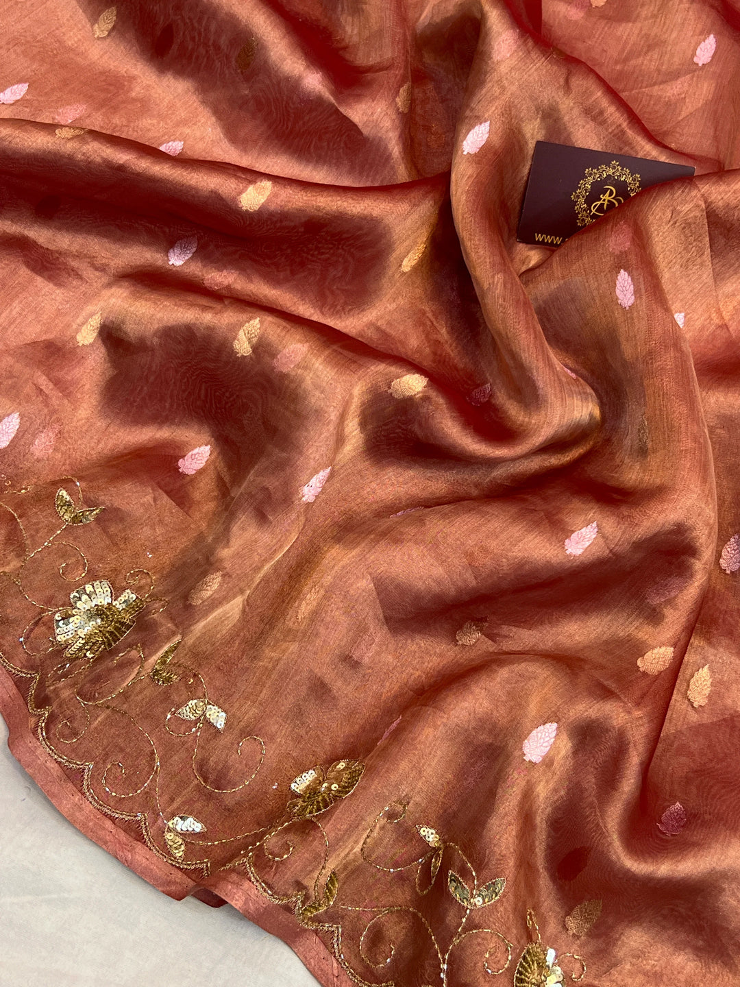 Orange Pure Tissue Silk Banarasi Saree with Zardozi Border