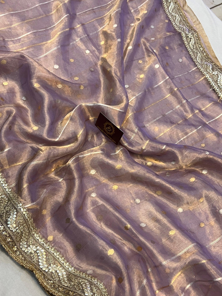 Pastel Lavender Pure Banarasi Handloom Tissue Silk Saree - Aura Benaras
