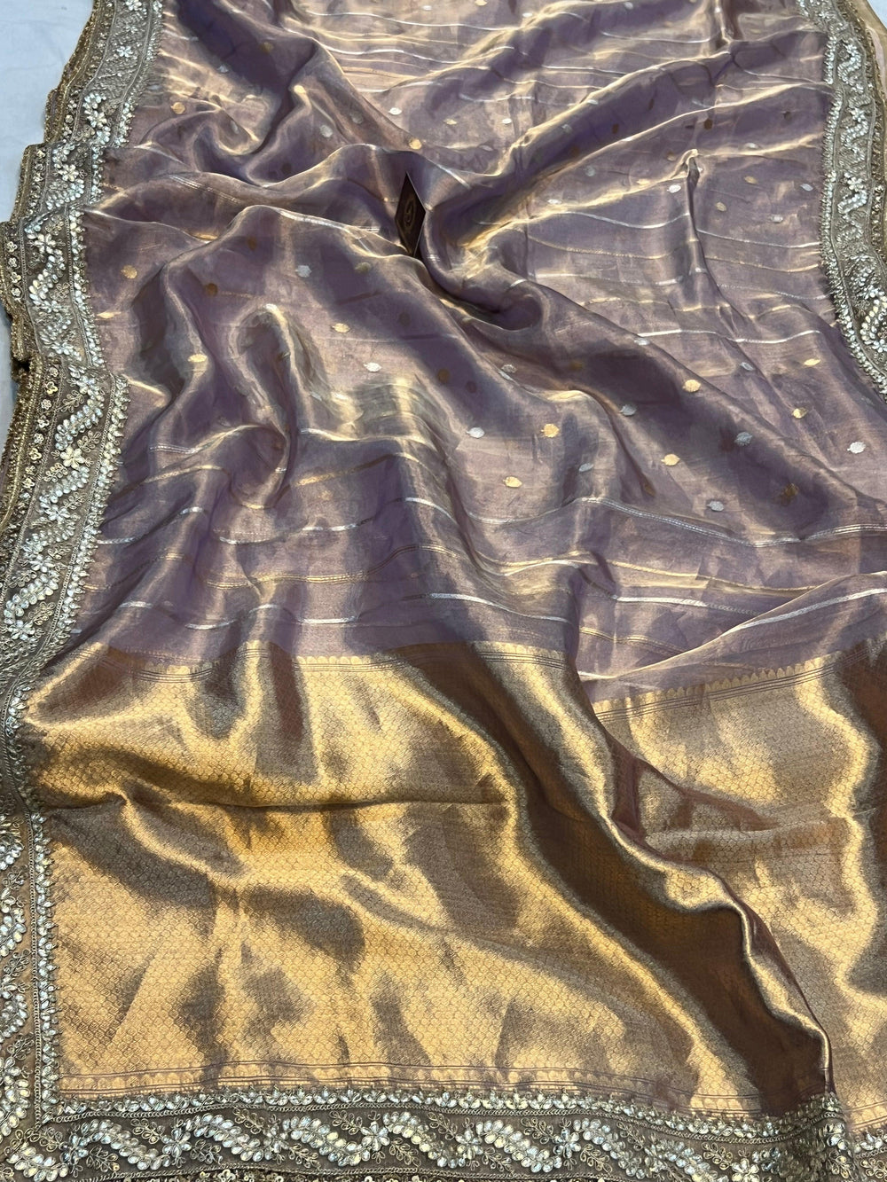 Pastel Lavender Pure Banarasi Handloom Tissue Silk Saree - Aura Benaras