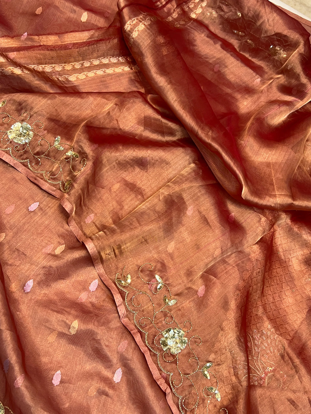 Orange Pure Tissue Silk Banarasi Saree with Zardozi Border