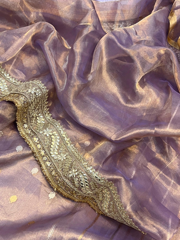 Pastel Lavender Pure Banarasi Handloom Tissue Silk Saree - Aura Benaras