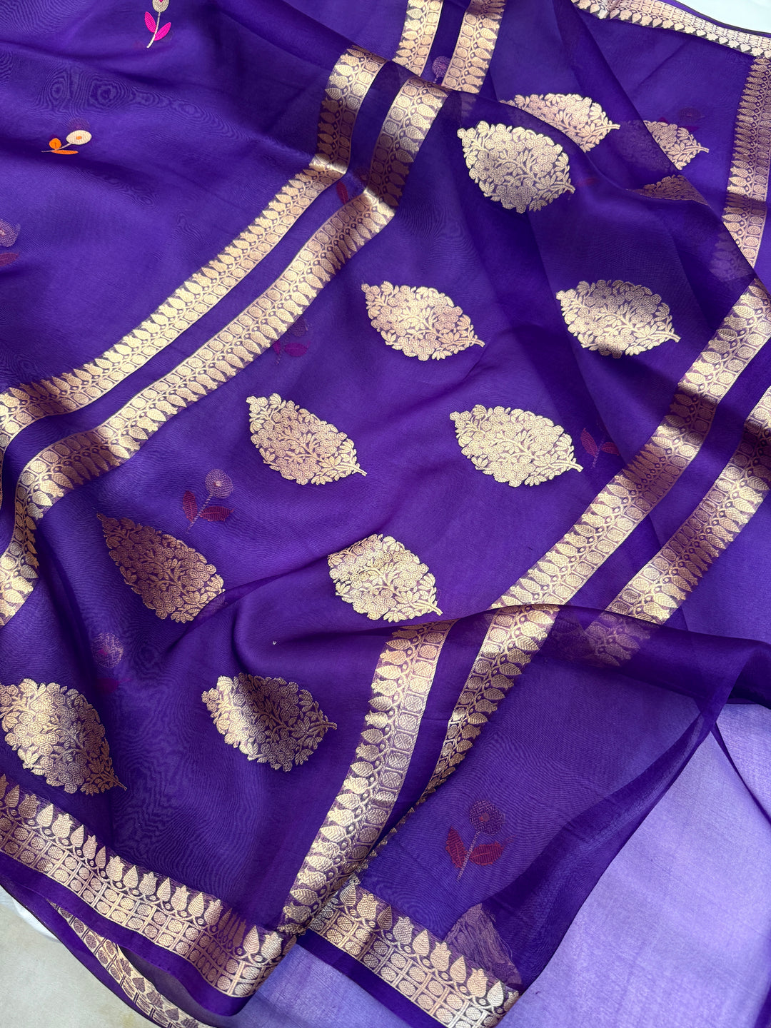 Purple Pure Kora Silk Handloom Banarasi Saree
