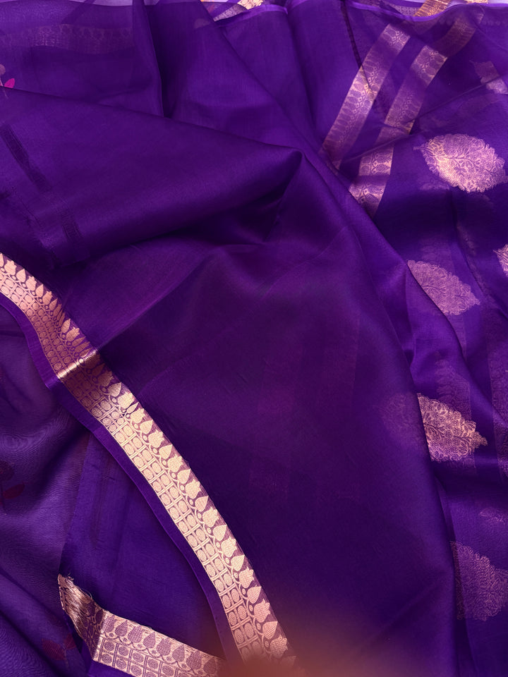 Purple Pure Kora Silk Handloom Banarasi Saree