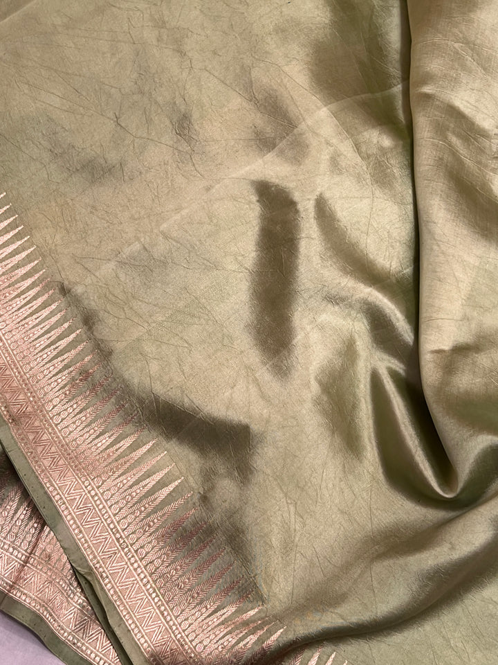 Basil Green Pure Banarasi Handloom Silk Saree | Aura Benaras