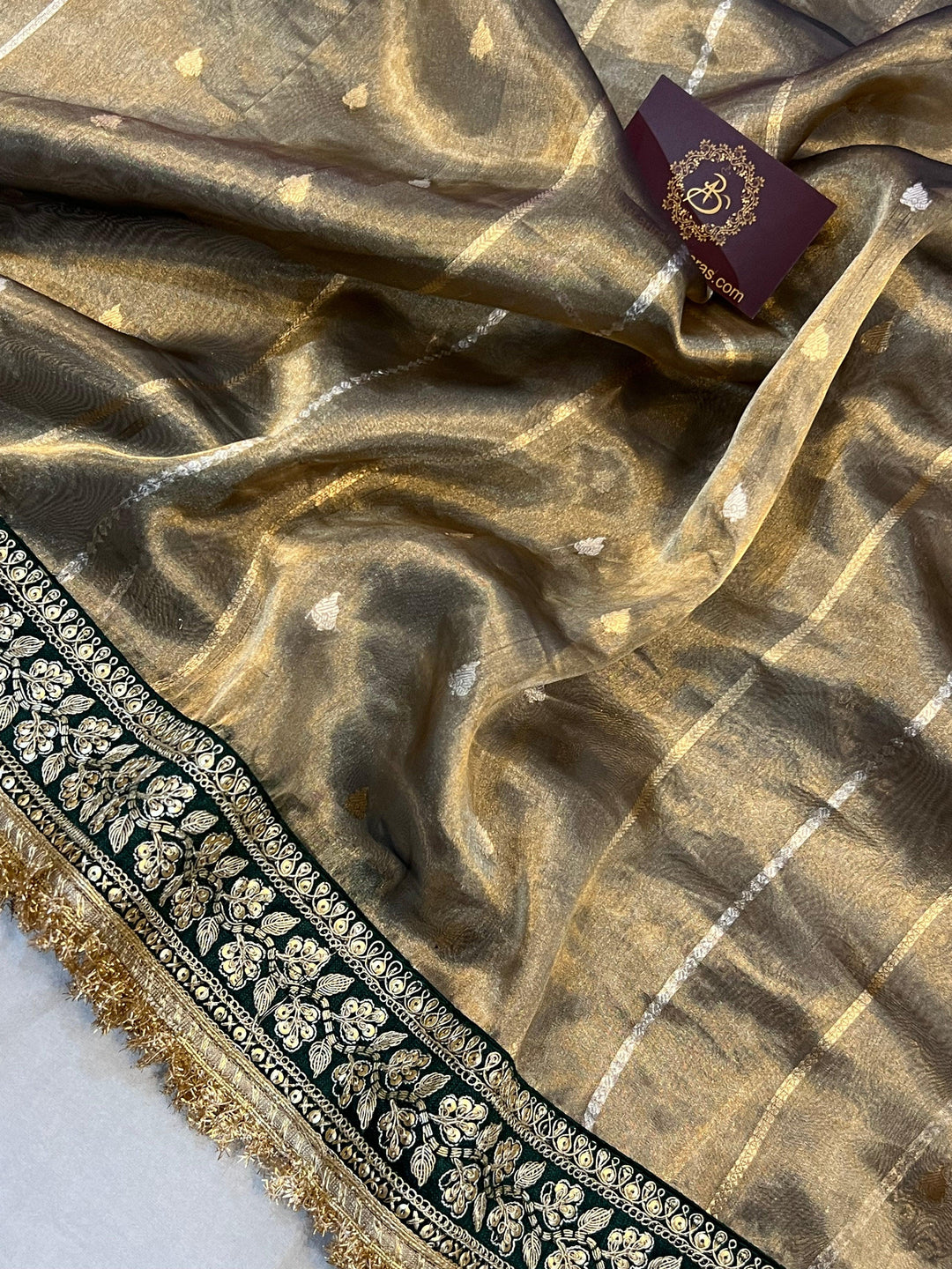 Grey Pure Banarasi Handloom Tissue Silk Saree - Aura Benaras