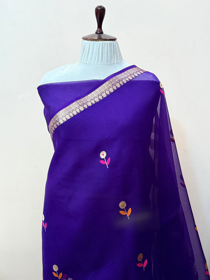 Purple Pure Kora Silk Handloom Banarasi Saree