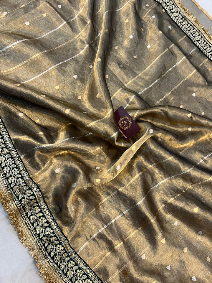 Grey Pure Banarasi Handloom Tissue Silk Saree - Aura Benaras