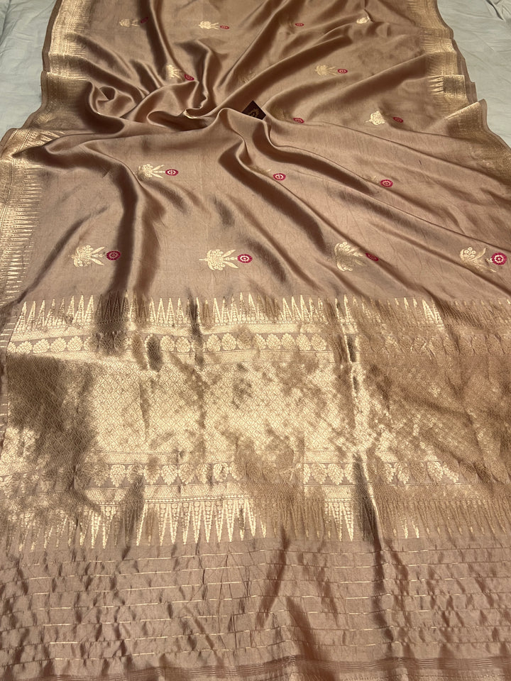Dusty Rose Pure Banarasi Handloom Silk Saree | Aura Benaras