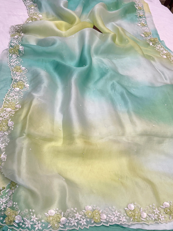 Pista Green Shaded Pure Kora Silk Saree - Aura Benaras