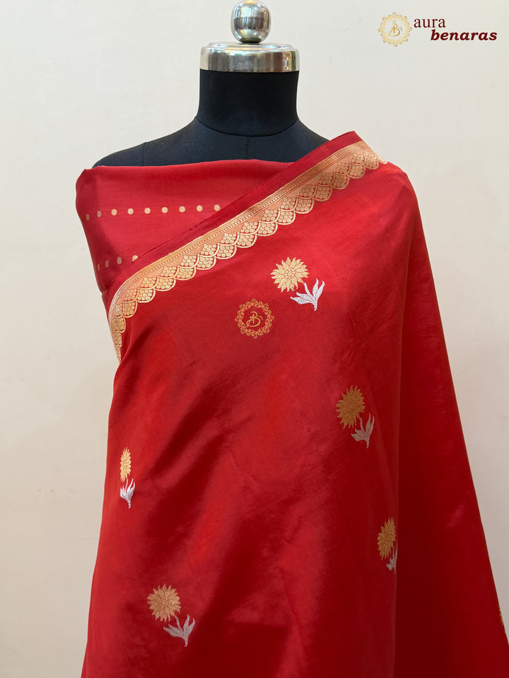 Red Pure Silk Handloom Banarasi Saree with Kadhwa Motifs