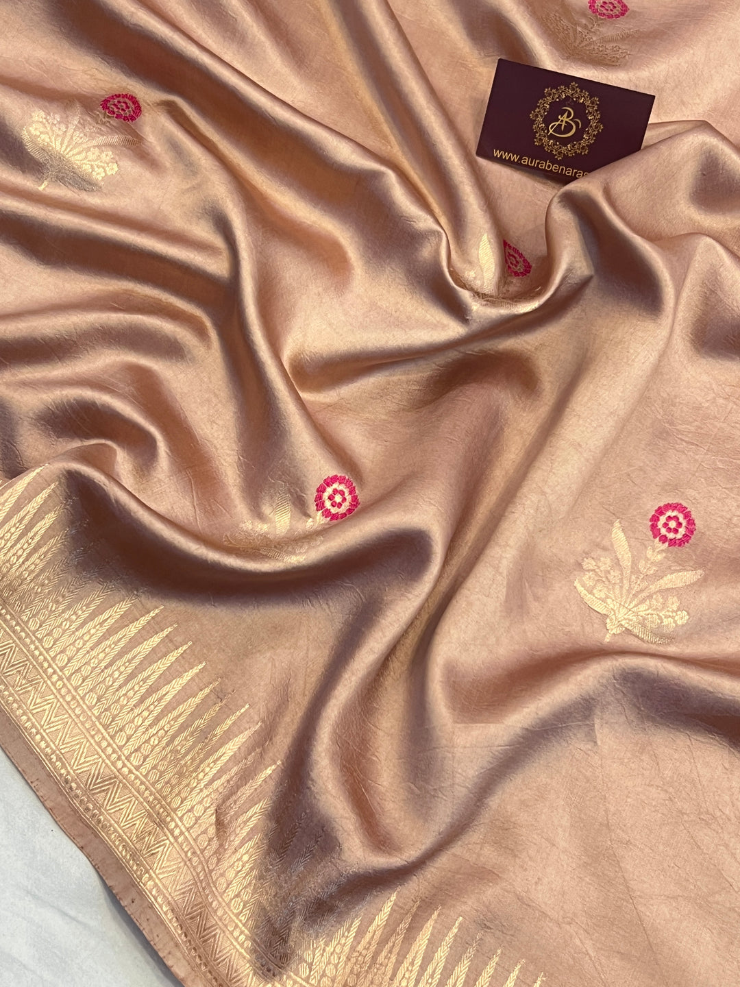 Dusty Rose Pure Banarasi Handloom Silk Saree | Aura Benaras